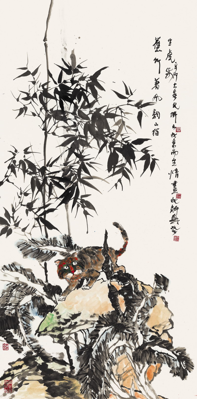 蕉竹暮风韵,山猫生虎威   123x246  2011年.jpg